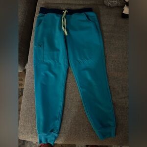 Figs Blue Jogger Pants with Navy Waistband
